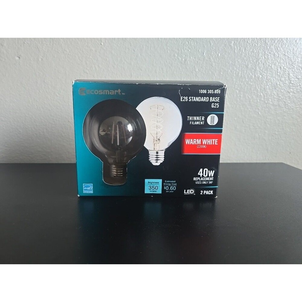 EcoSmart G25 LED Filament Globe Bulbs E26 Warm White Dimmable 2-Pack